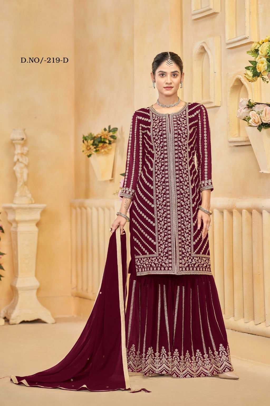 Anaita Maroon Faux Georgette Embroidered Stitched Salwar Suit