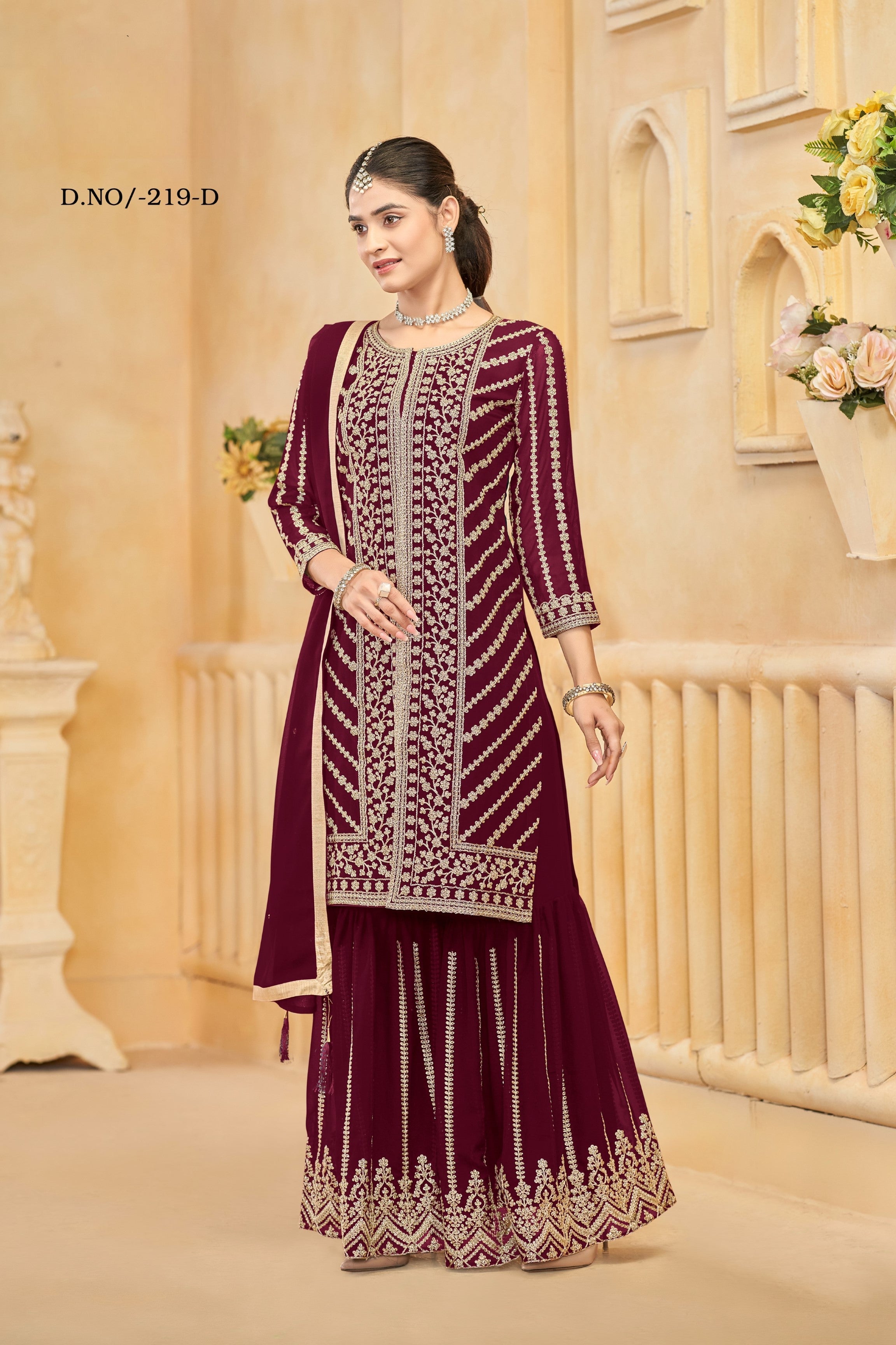 Anaita Maroon Faux Georgette Embroidered Stitched Salwar Suit