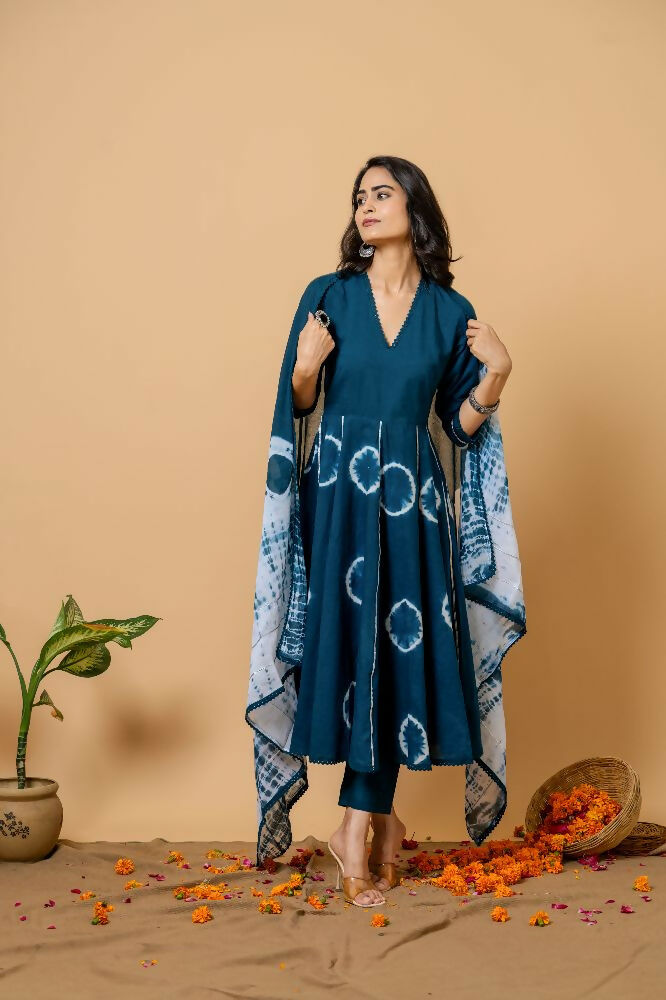 Joban Fashion Navy Blue Tie & Dye Cotton Suit Set