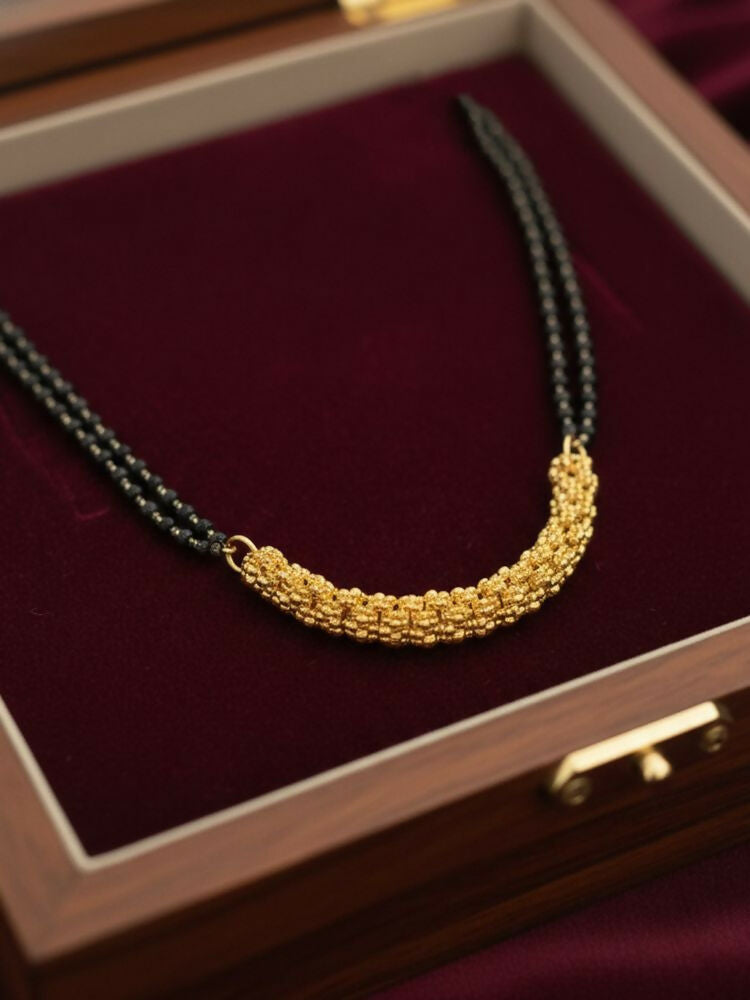 NVR Women Gold Plated Black Beaded Mangalsutra