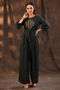 Juniper Women Jadegreen Rayon Slub Embroidered Regular Jumpsuit