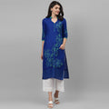 Maai Rayon Hand Printed Kurta Blue