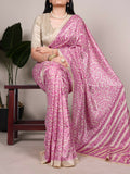 Vastranavya Pink Tussar Silk Printed Saree with Unstitched Blouse