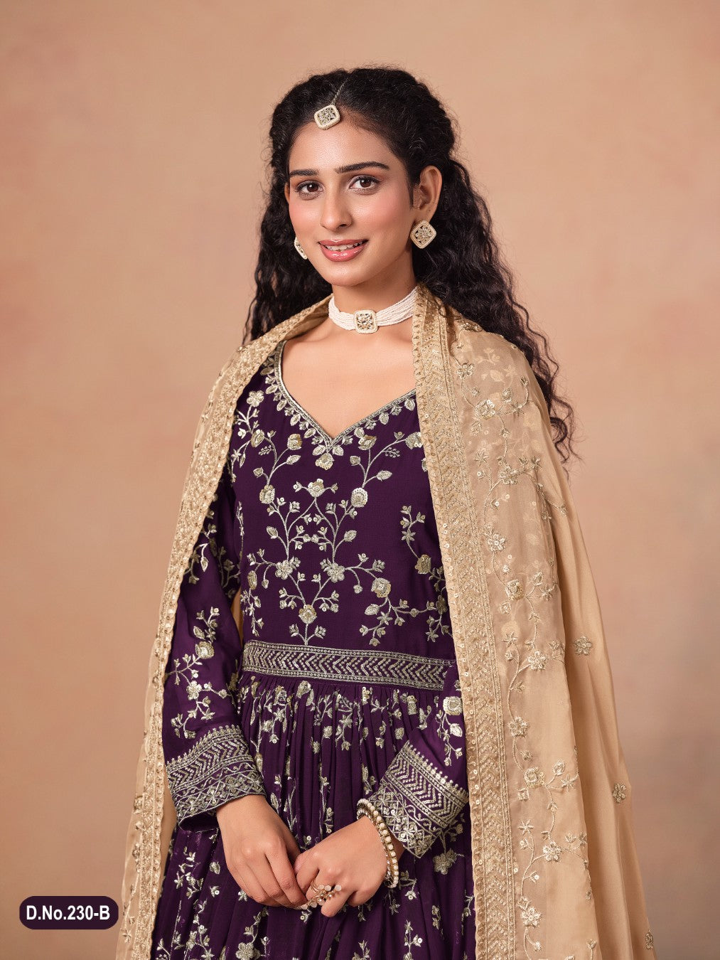 Anaita Purple Faux Georgette Jacquard Embroidered Work Anarkali Suit