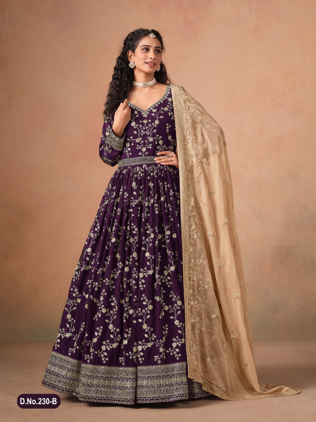 Anaita Purple Faux Georgette Jacquard Embroidered Work Anarkali Suit