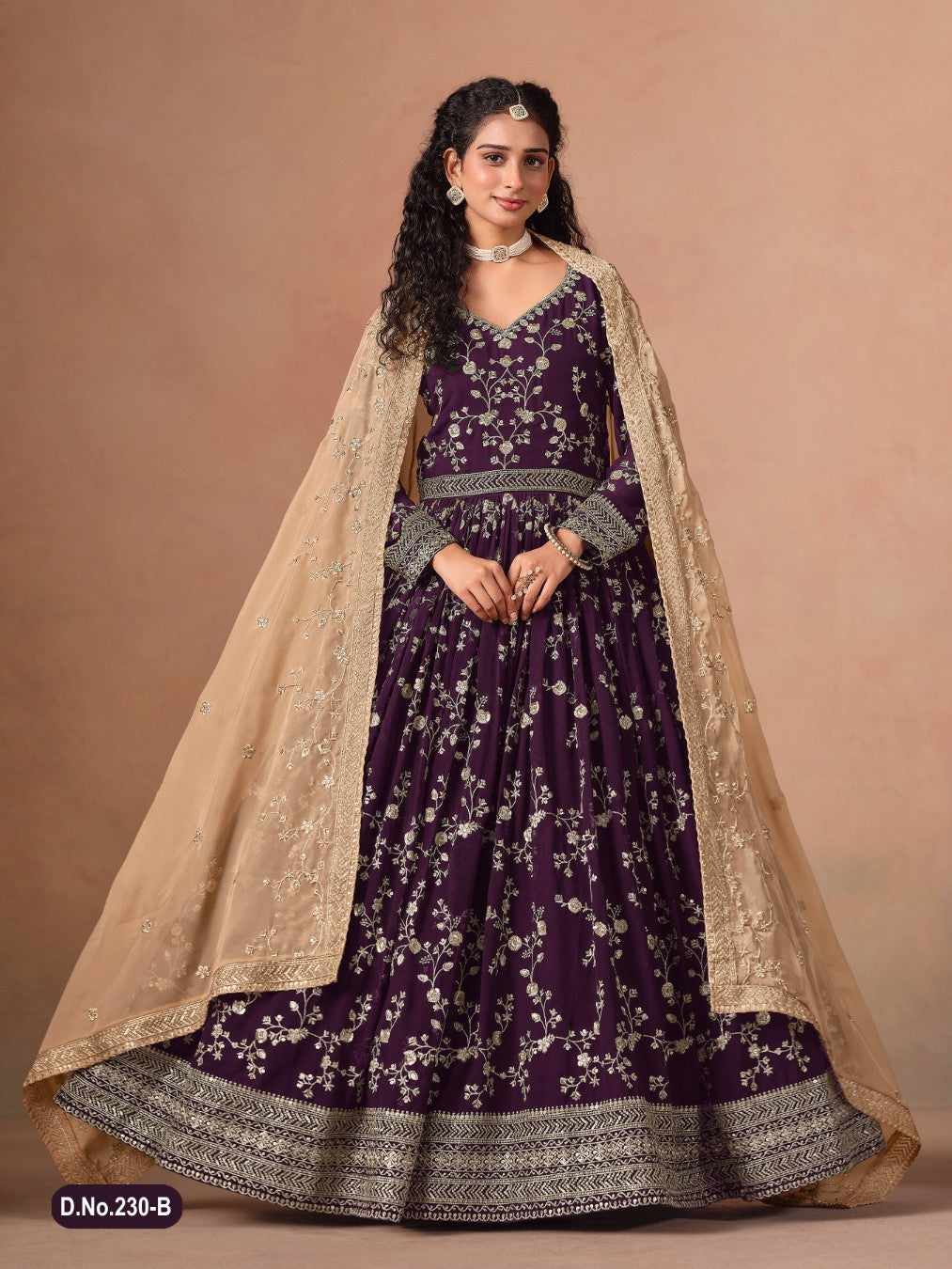 Anaita Purple Faux Georgette Jacquard Embroidered Work Anarkali Suit