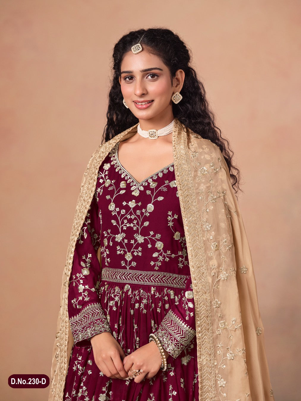 Anaita Red Faux Georgette Jacquard Embroidered Work Anarkali Suit