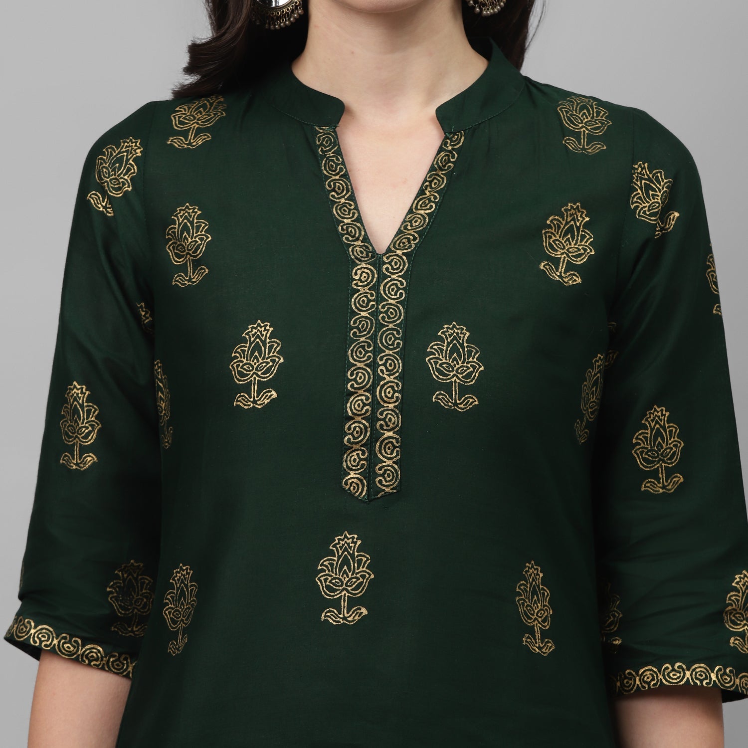 Maai Rayon Hand Printed Kurta Green