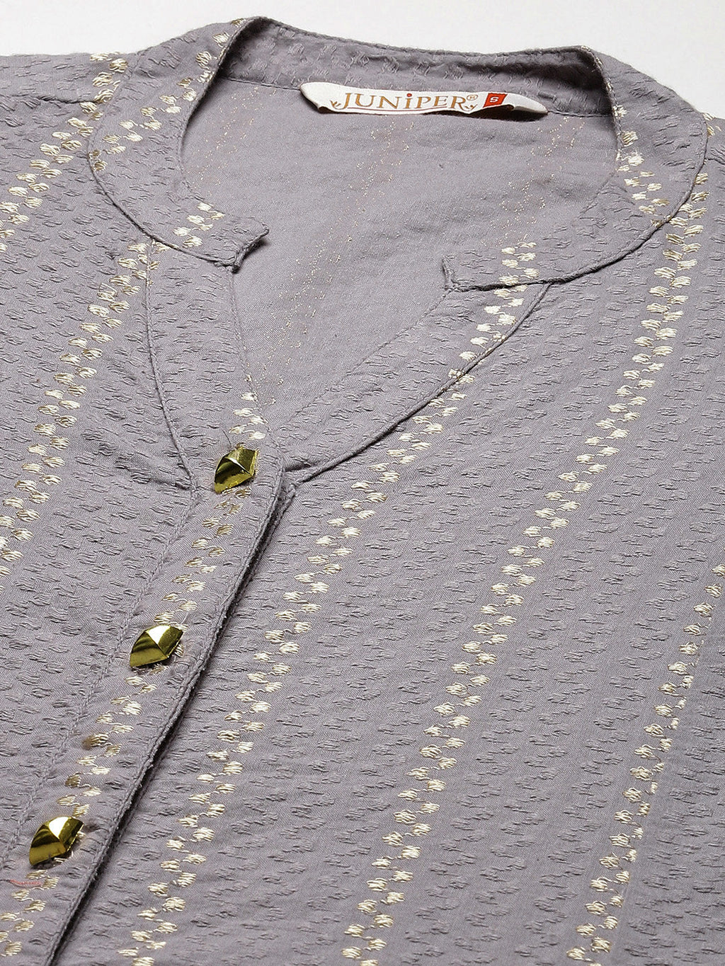Juniper Womens Grey Cotton Dobby Kalidar Kurta