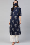 Juniper Women's Indigo Rayon Slub Bandhani Straight Kurta