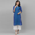 Maai Rayon Hand Printed Kurta Blue