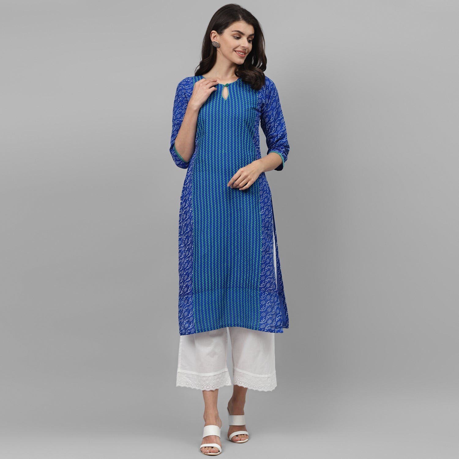 Maai Rayon Hand Printed Kurta Blue