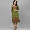 Maai Rayon Hand Printed Kurta Green