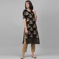 Maai Rayon Hand Printed Kurta Black