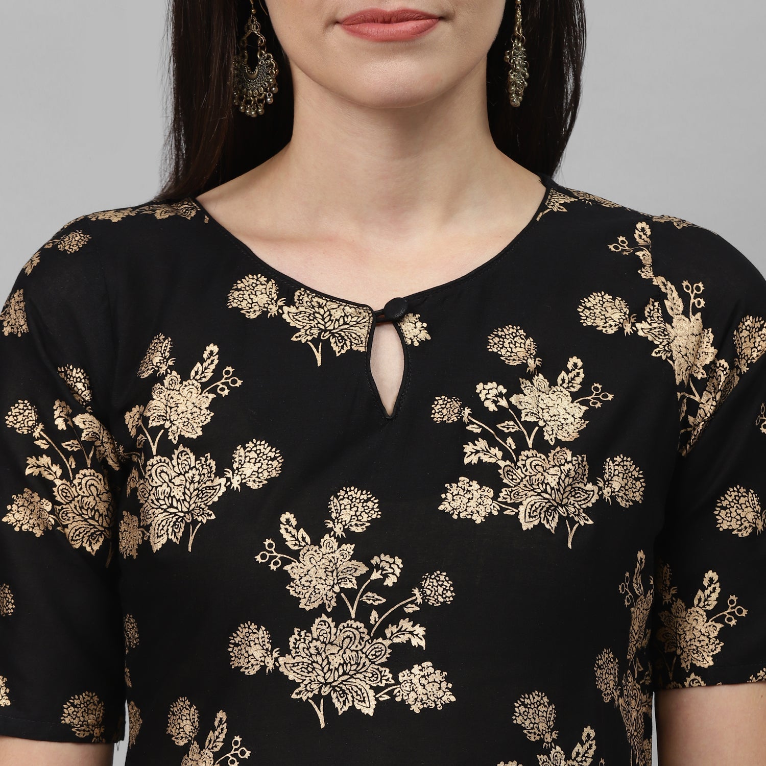 Maai Rayon Hand Printed Kurta Black