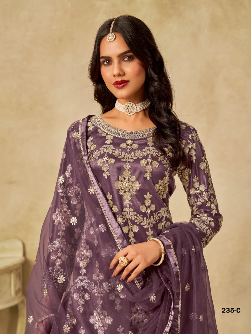 Anaita Purple Heavy Net Suit With Embroidery Work