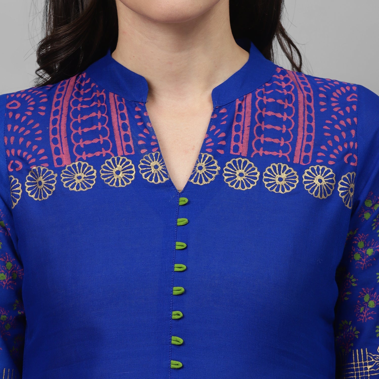 Maai Rayon Hand Printed Kurta Blue