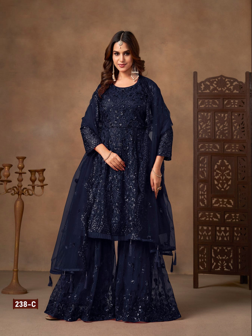 Anaita Navy Net Sharara Suit With Heavy Sequin Work