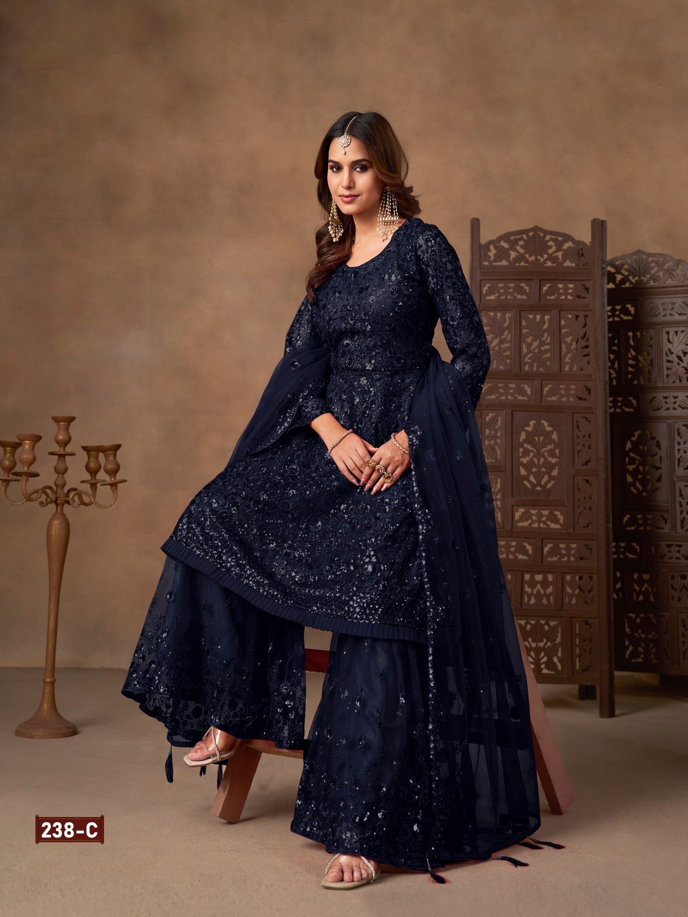 Anaita Navy Net Sharara Suit With Heavy Sequin Work