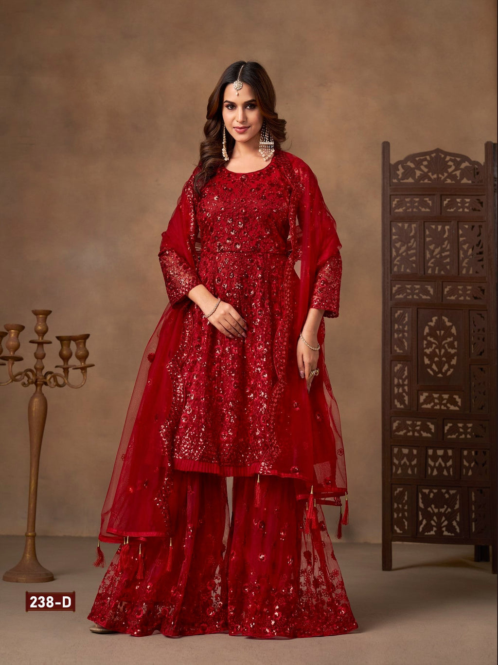 Anaita Red Net Sharara Suit With Heavy Sequin Work