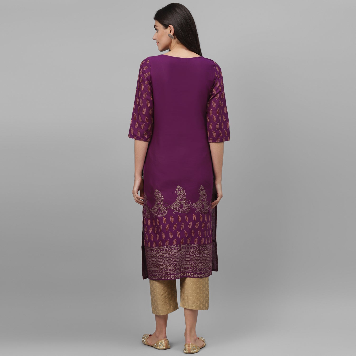 Maai Rayon Hand Printed Kurta Purple