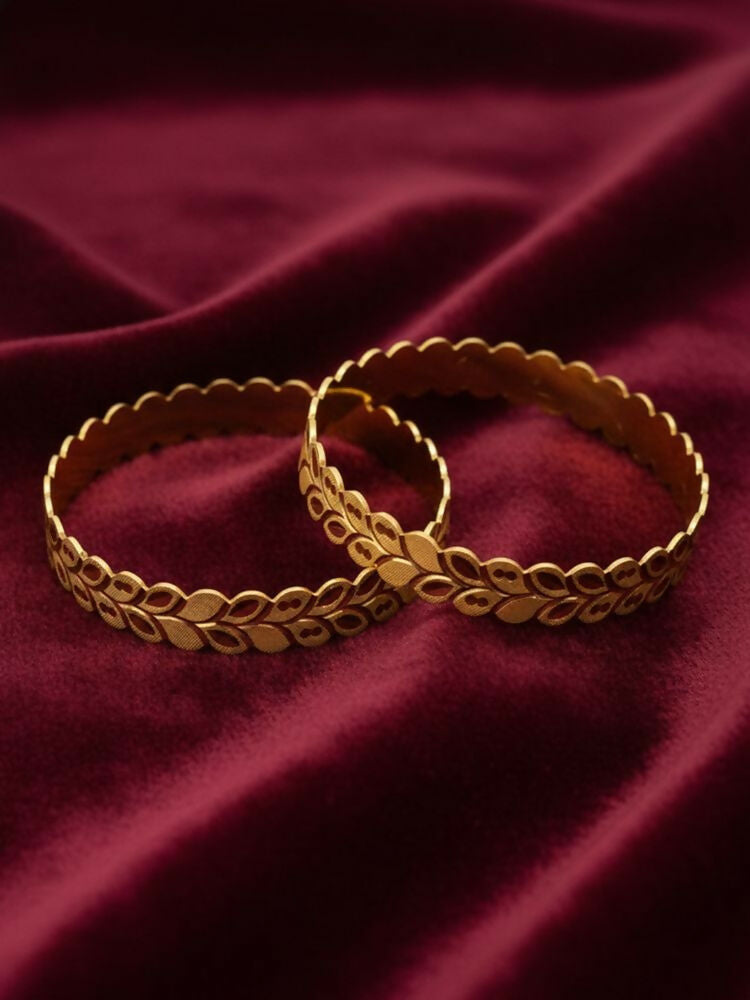 NVR Women Set of 2 Leaf Design Gold Plated Kada Bangle