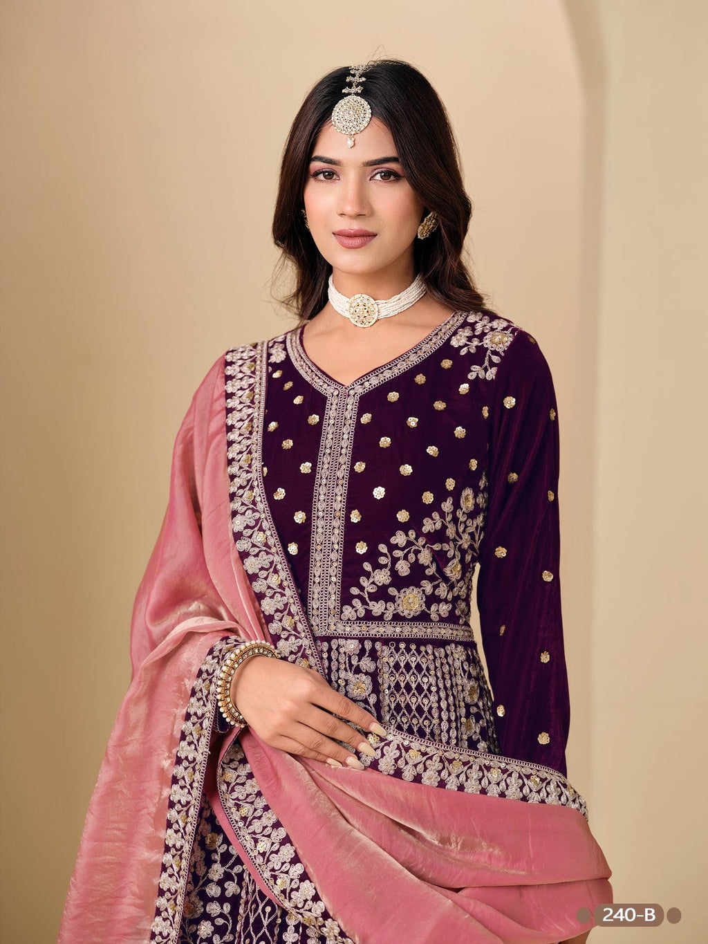 Anaita Purple Velvet Anarkali Suits With Heavy Embroidery Work