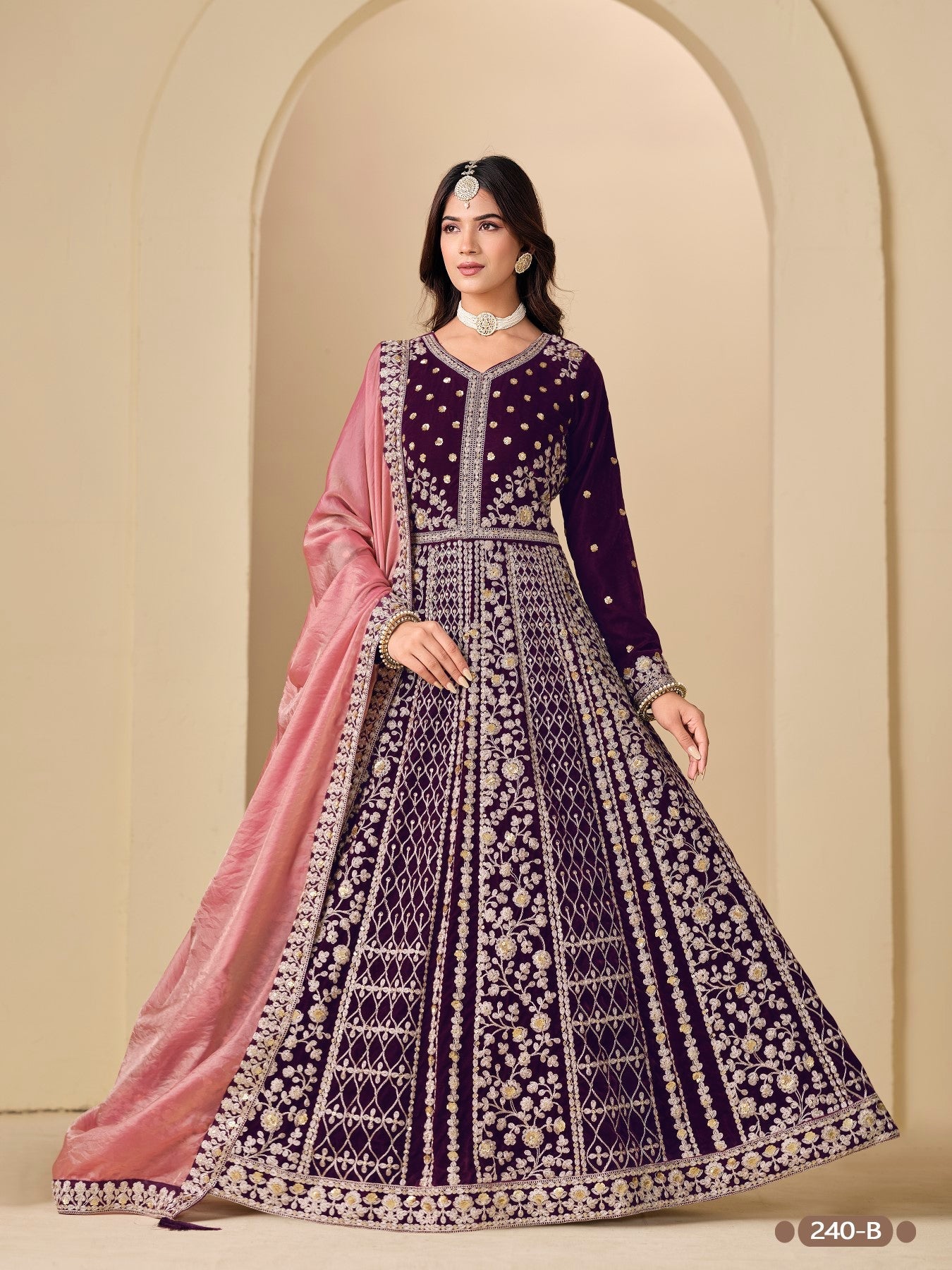 Anaita Purple Velvet Anarkali Suits With Heavy Embroidery Work
