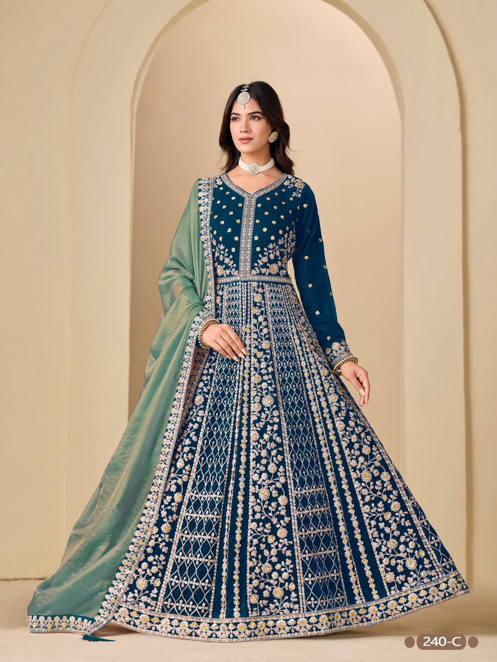Anaita Teal Velvet Anarkali Suits With Heavy Embroidery Work