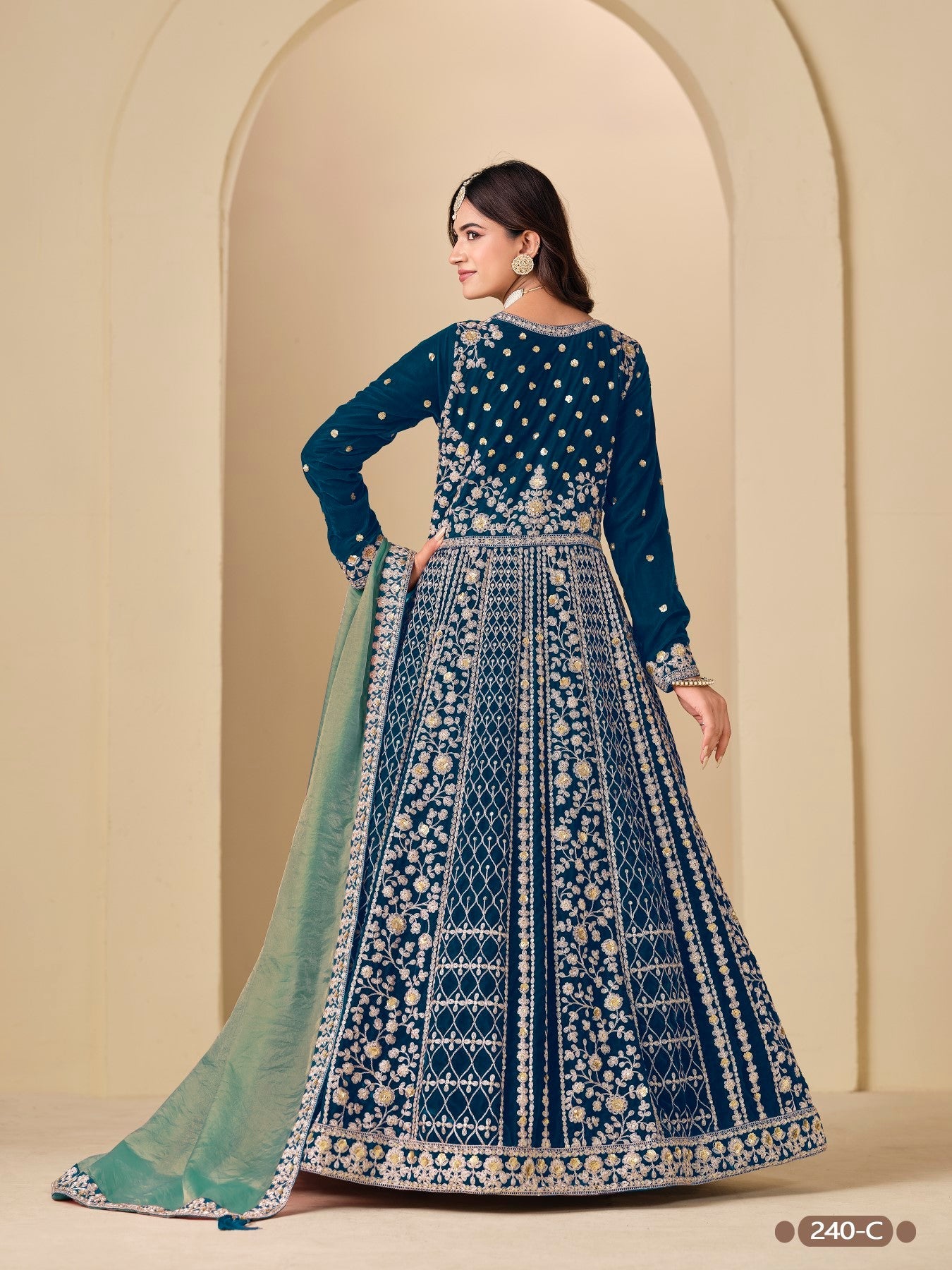 Anaita Teal Velvet Anarkali Suits With Heavy Embroidery Work
