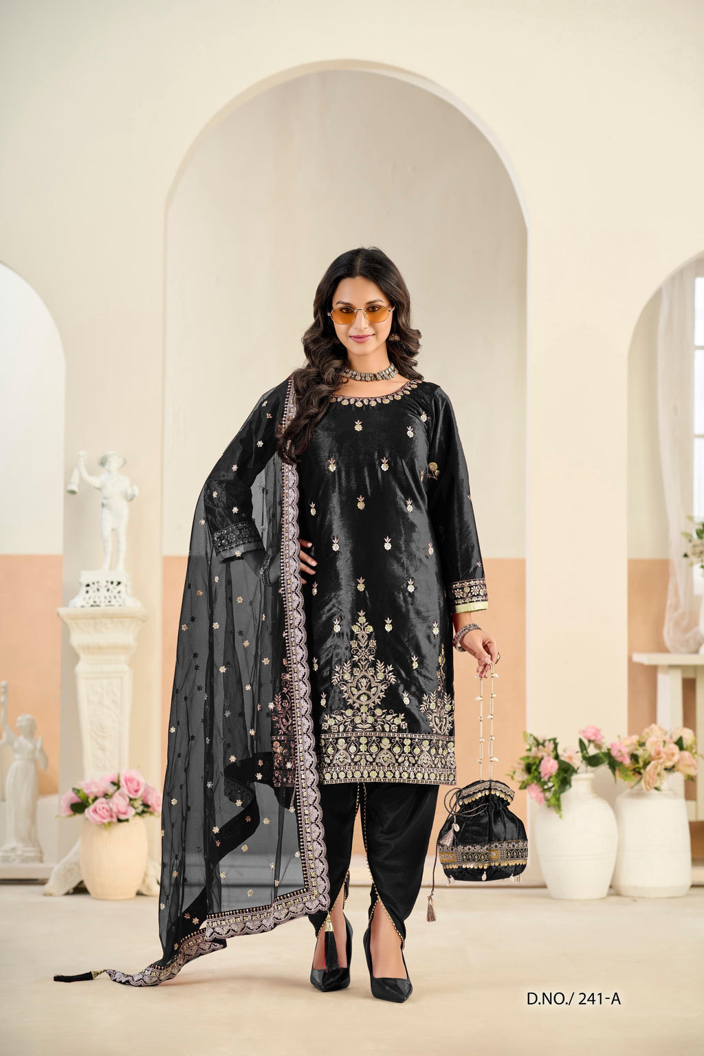 Anaita Black Ice Velvet Suit With Embroidery Work