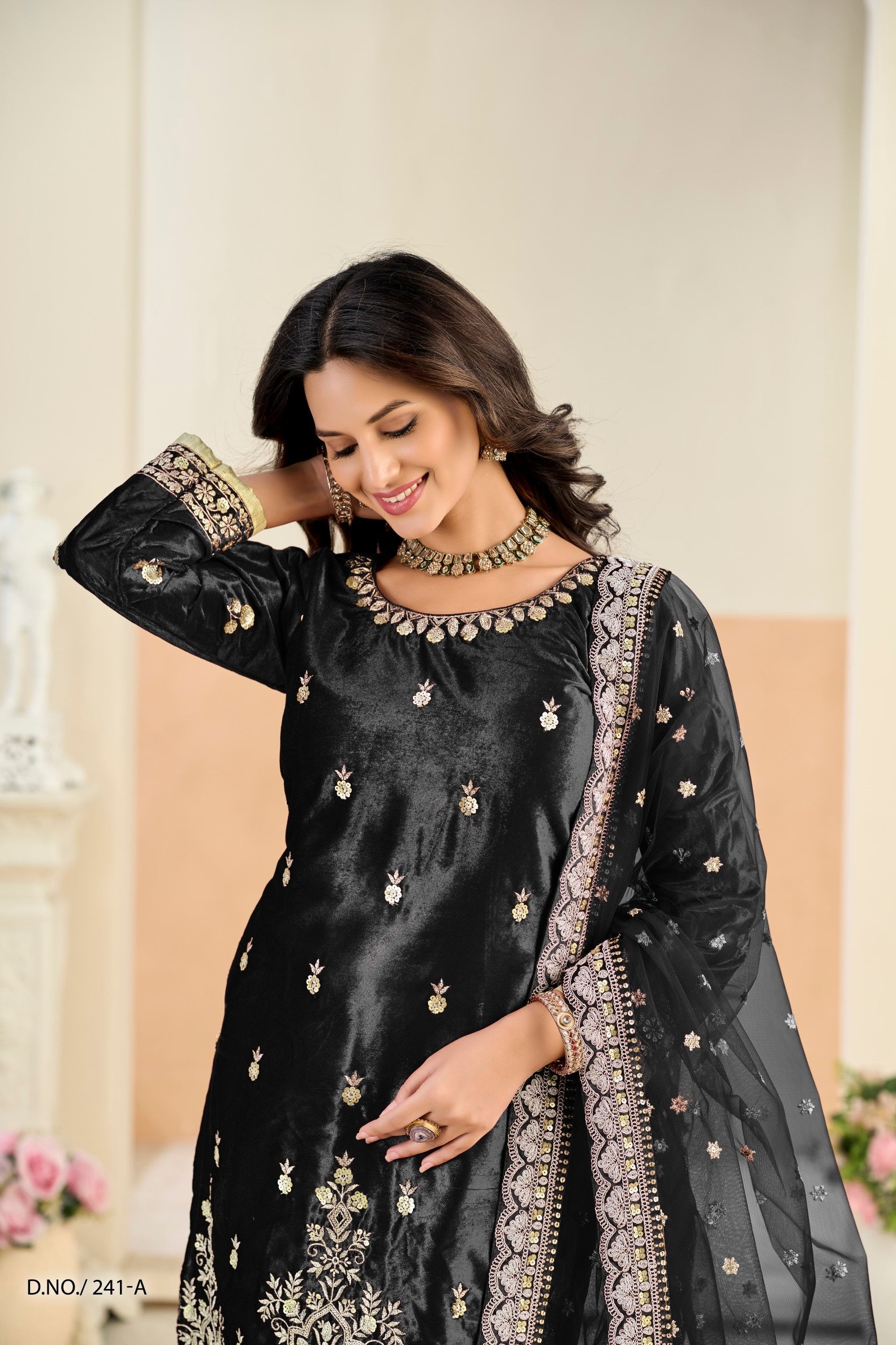 Anaita Black Ice Velvet Suit With Embroidery Work