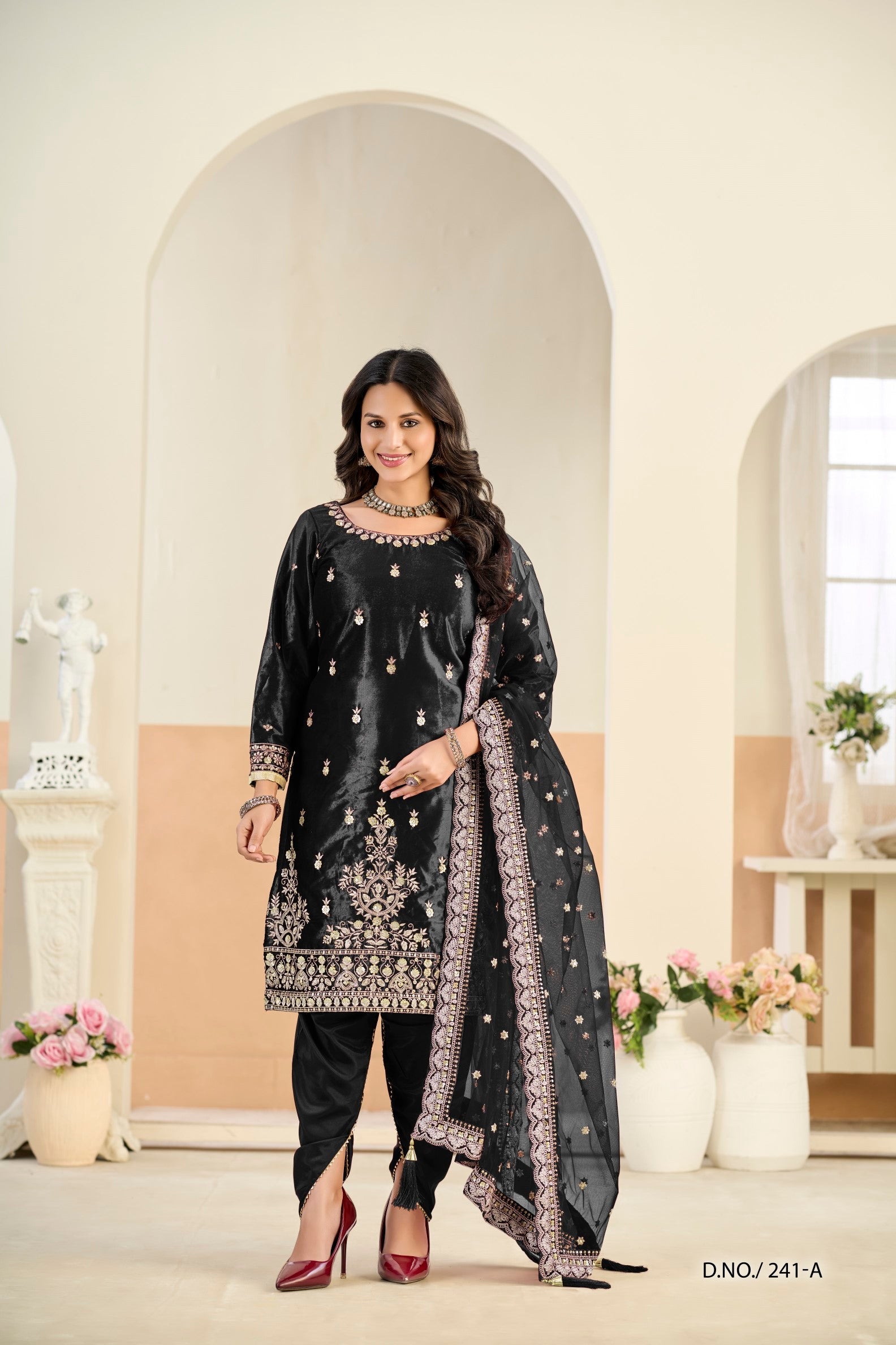 Anaita Black Ice Velvet Suit With Embroidery Work