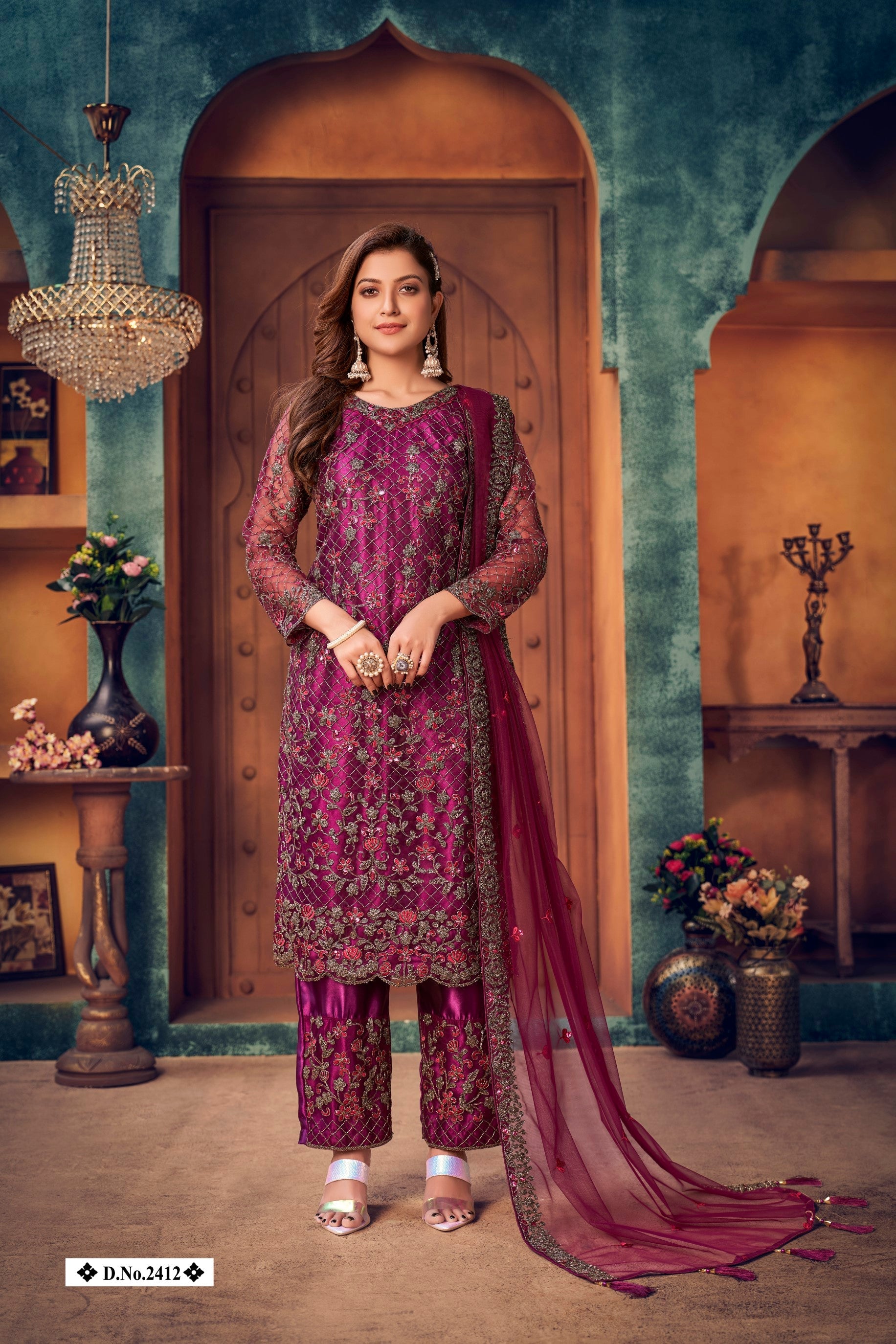 Anaita Purple Embroidered Net Salwar Suit