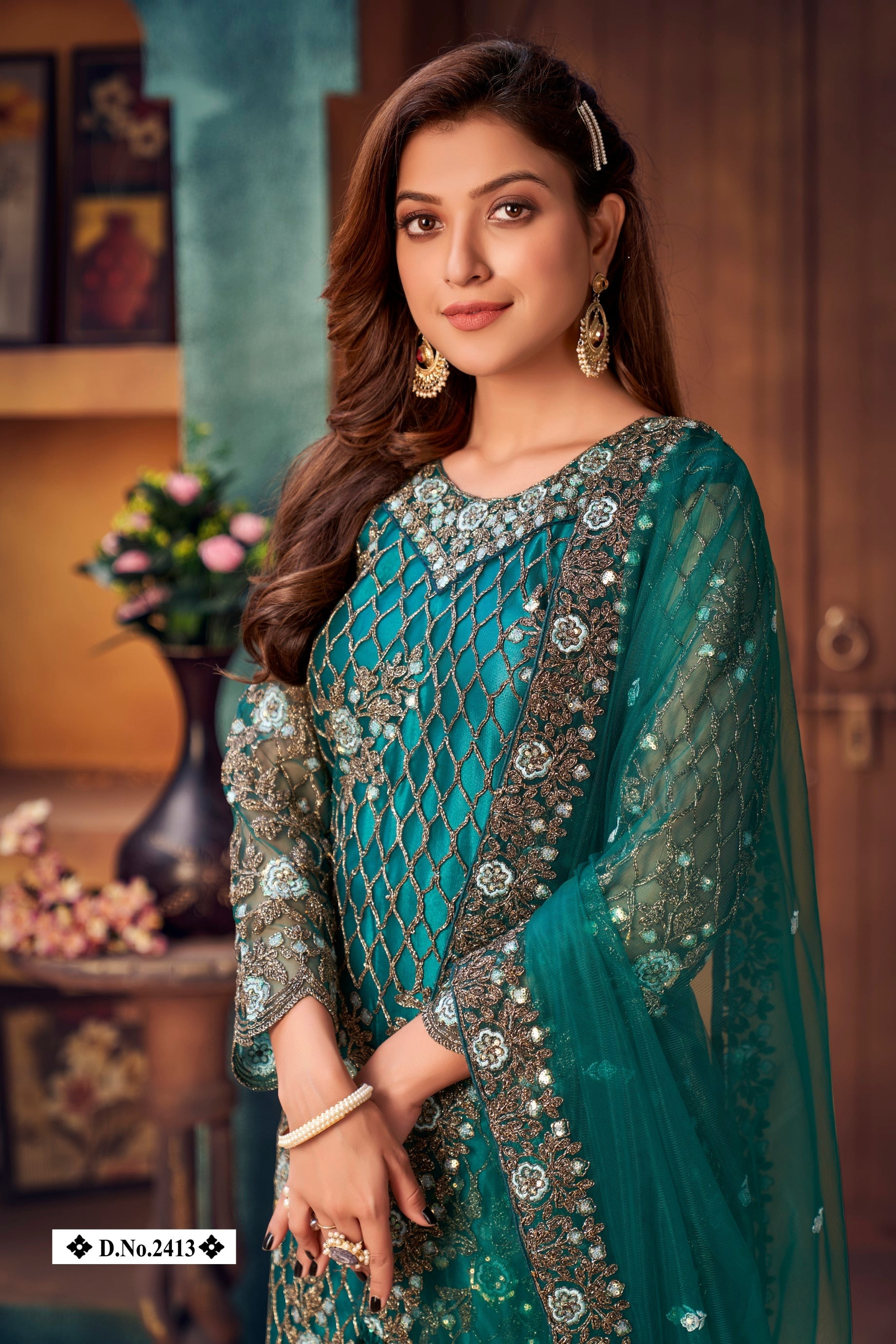 Anaita Teal Embroidered Net Salwar Suit