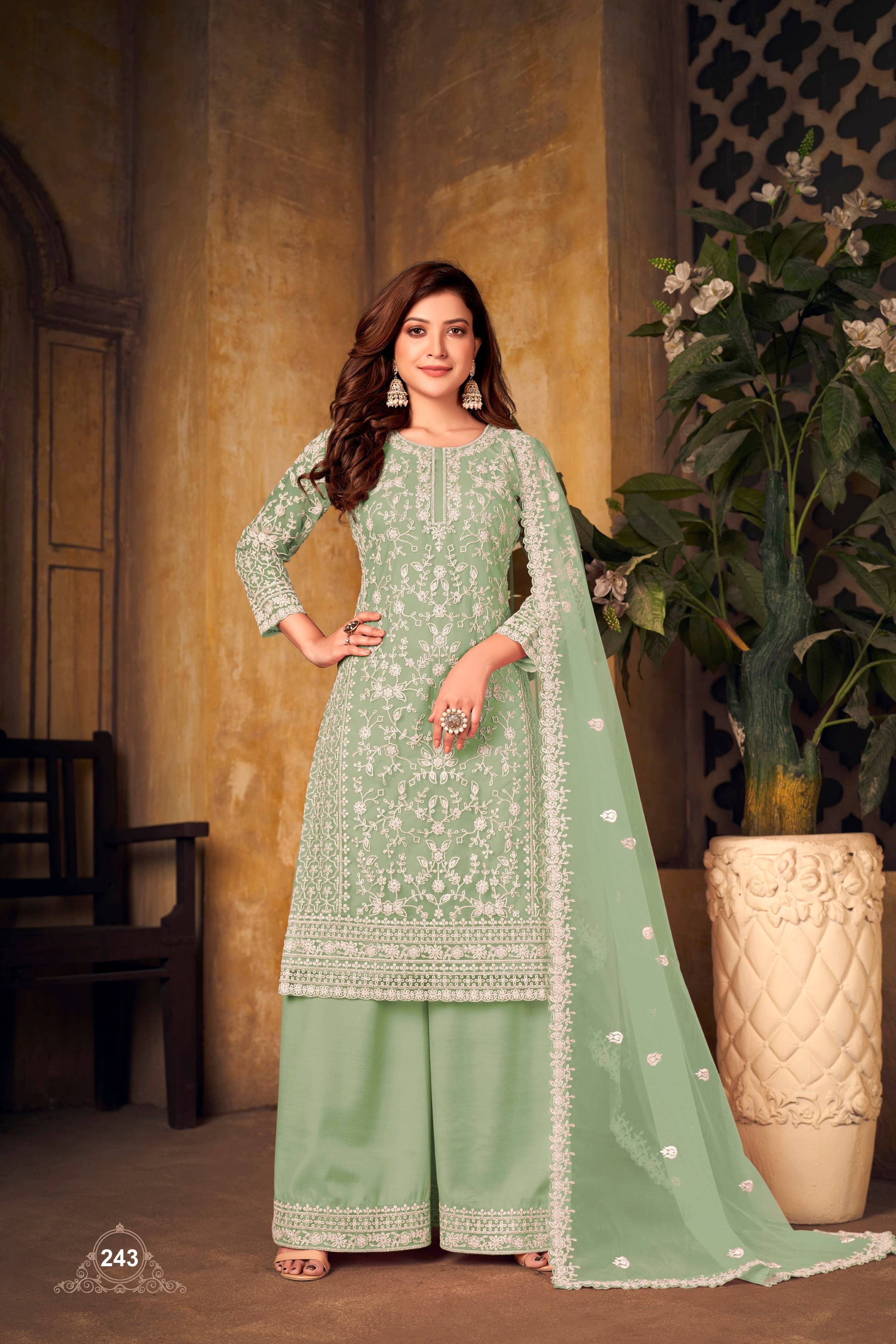 Anaita Light Green Embroidered Net Plazzo Suit