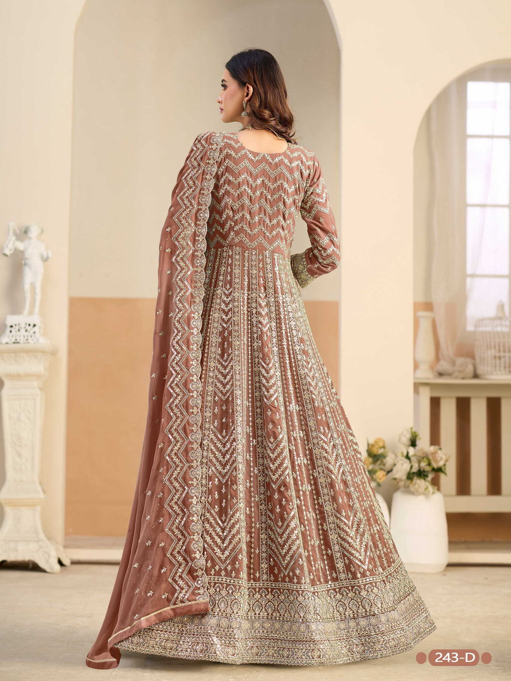 Anaita Brown Faux Georgette Anarkali Suit With Embroidery Work