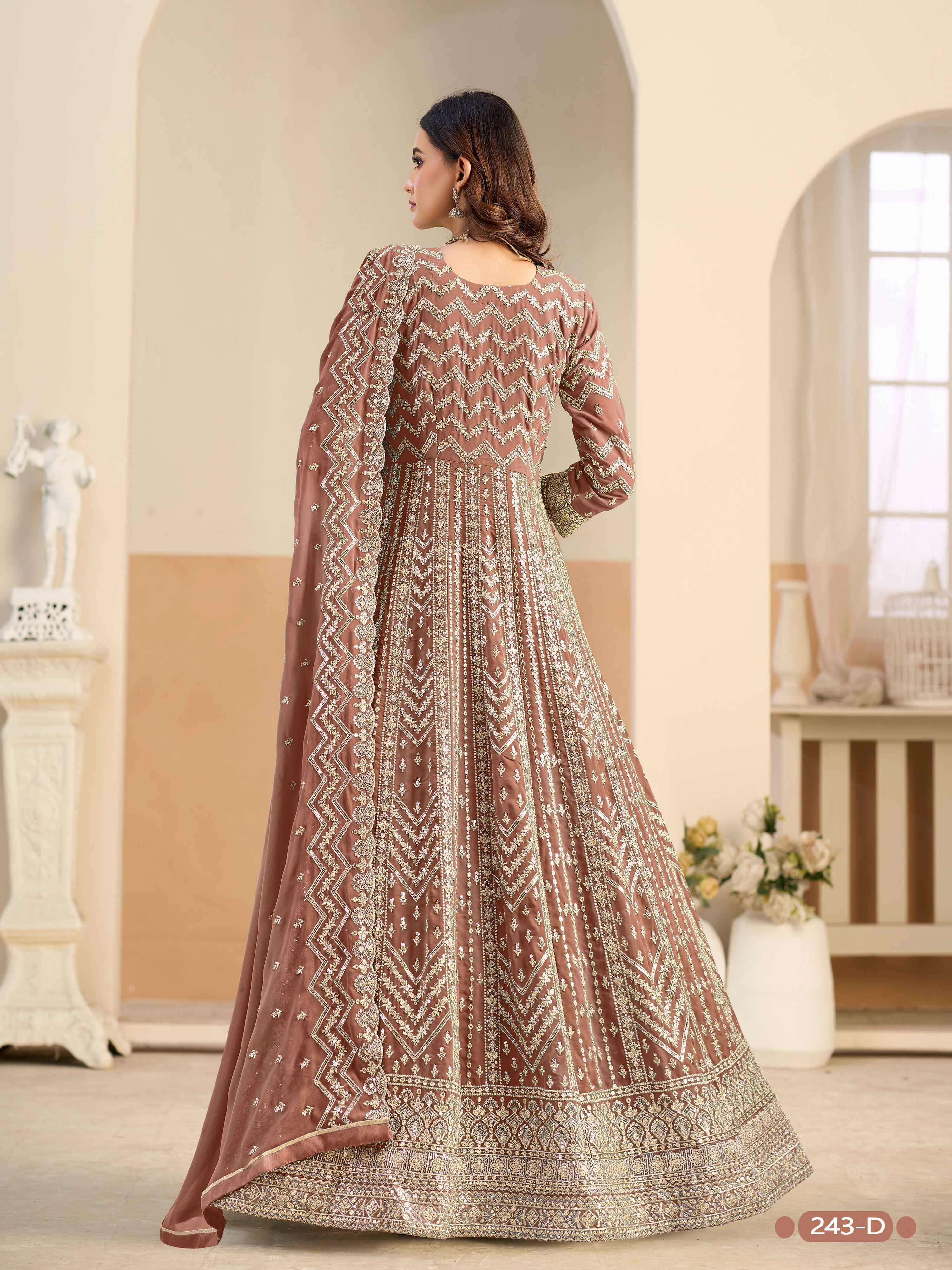 Anaita Brown Faux Georgette Anarkali Suit With Embroidery Work