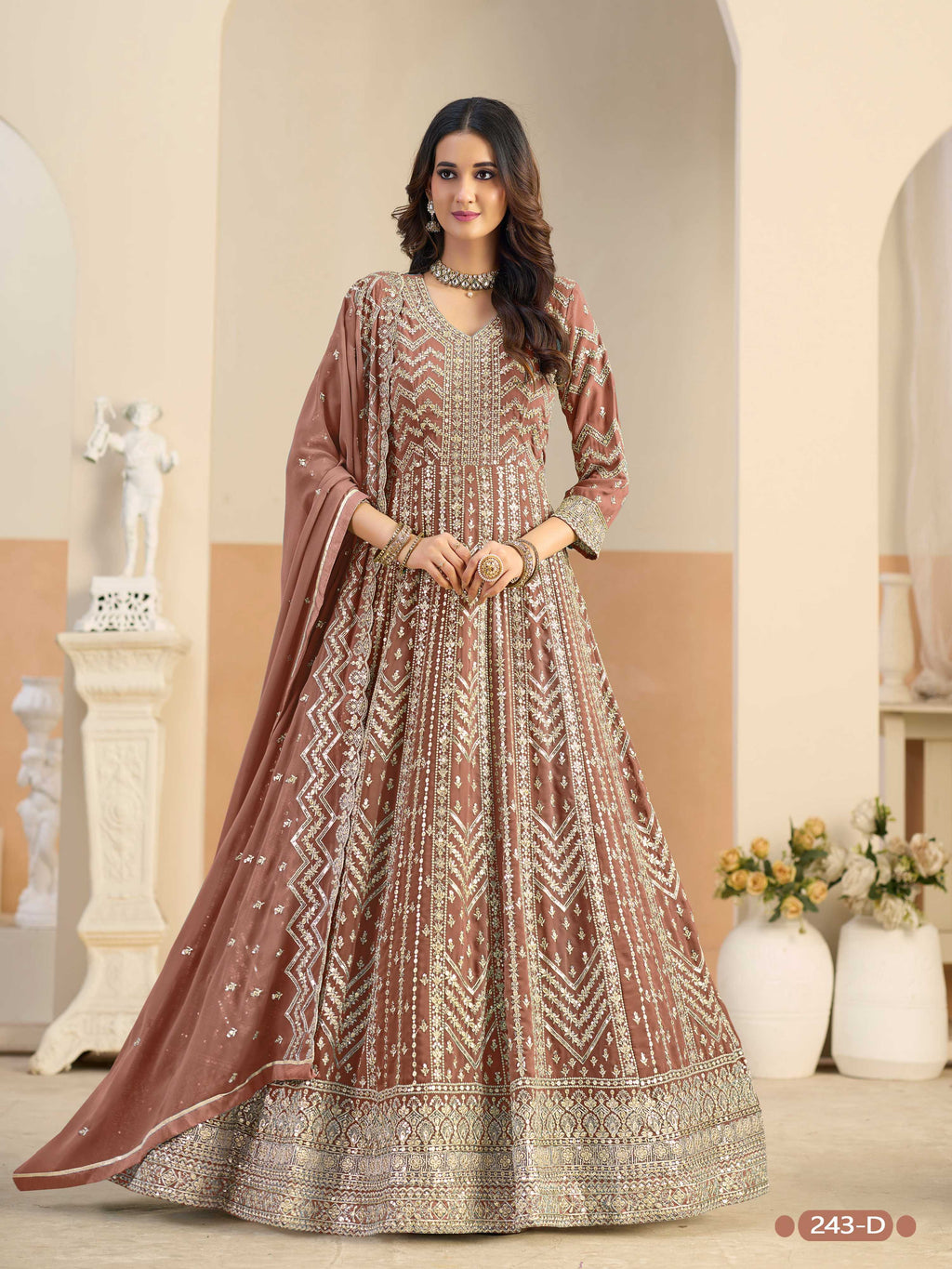 Anaita Brown Faux Georgette Anarkali Suit With Embroidery Work