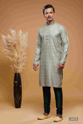Raivat Ethnic Art Silk Digital Print Pintux Work Kurta Pajama In Green Colour