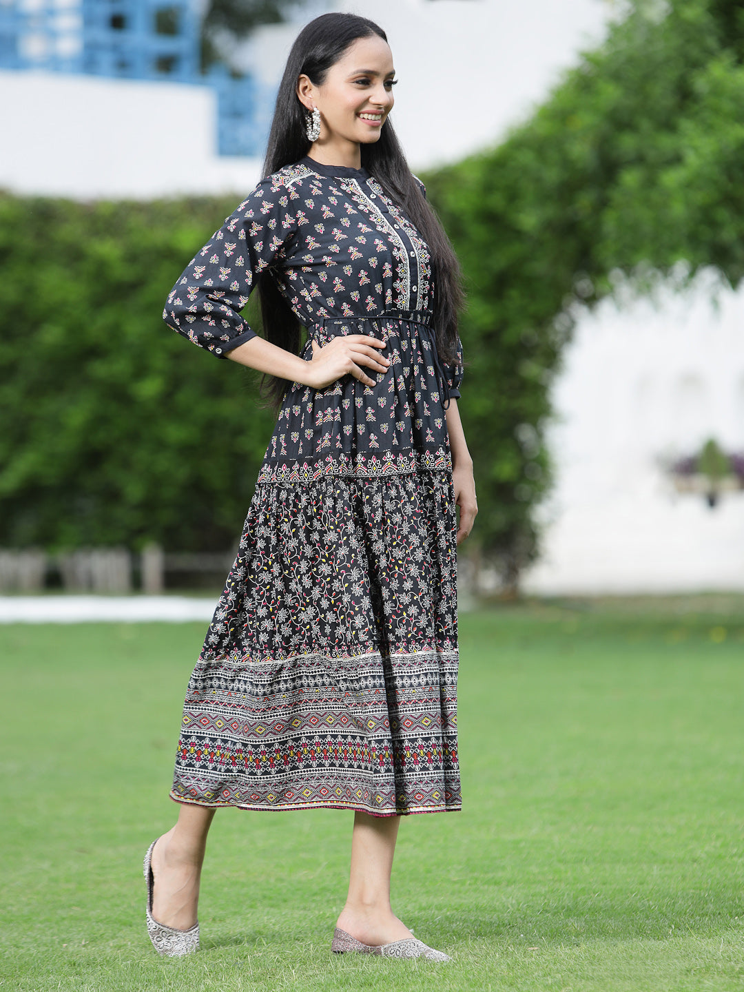 Juniper Womens Black Cambric Printed Dress