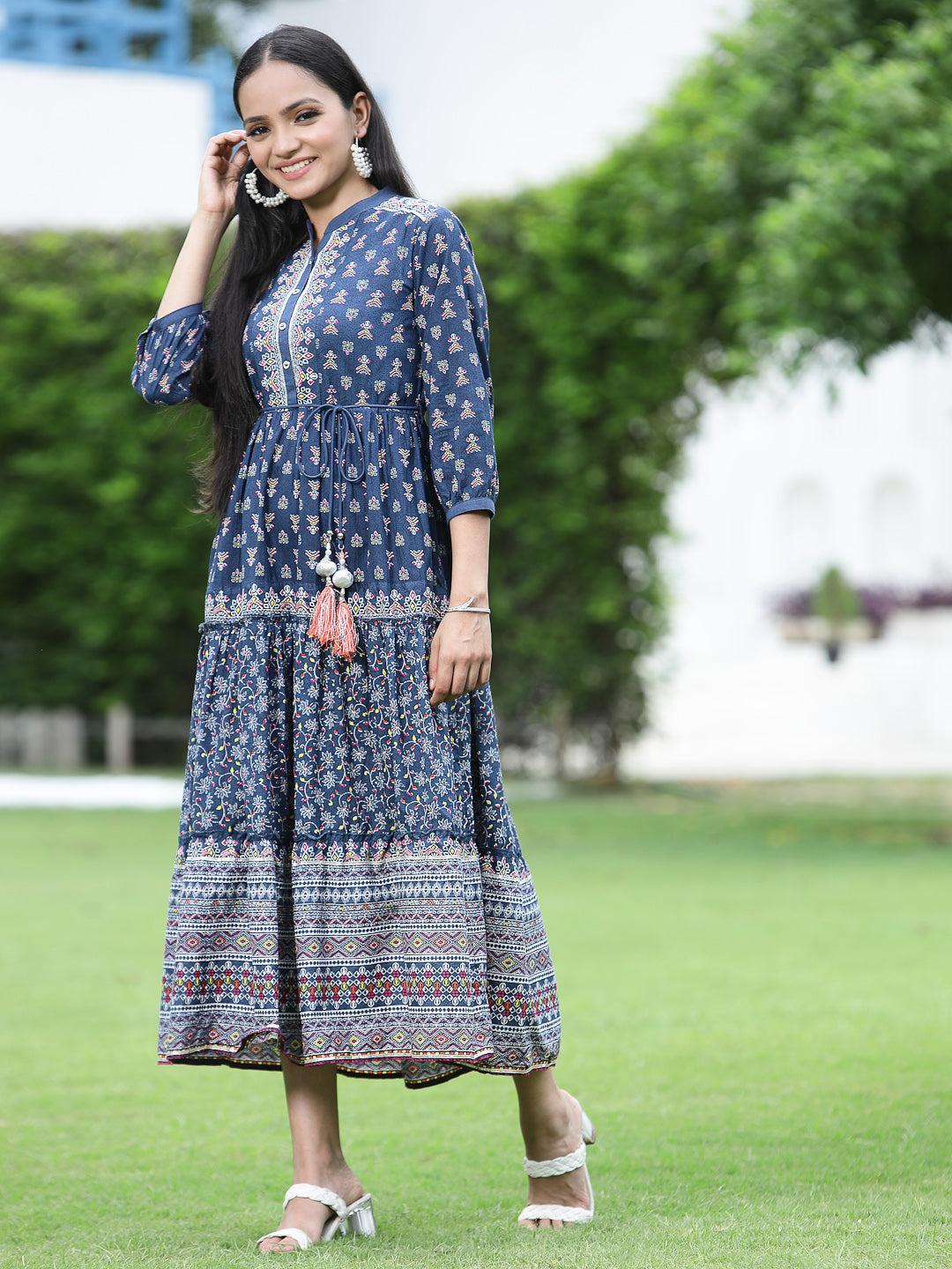 Juniper Womens Indigo Cambric Printed Dress