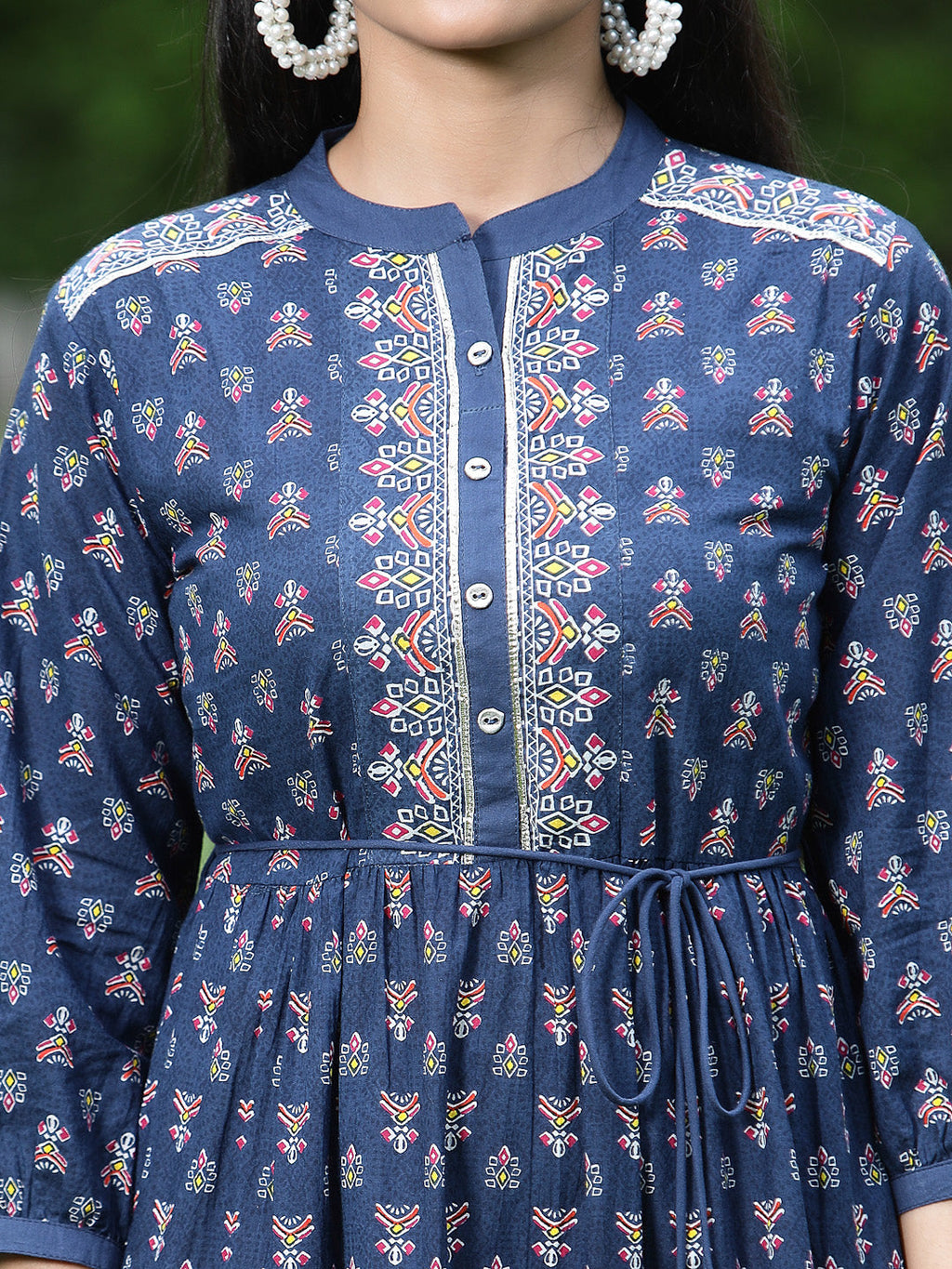 Juniper Womens Indigo Cambric Printed Dress
