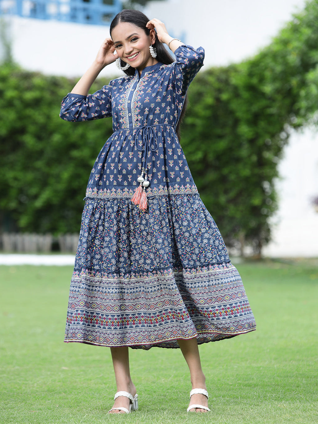 Juniper Womens Indigo Cambric Printed Dress