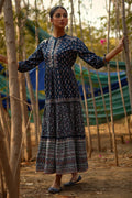 Juniper Indigo Ethnic Motif Printed Pure Cotton Tiered Maxi Dress