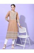 Maai Rayon Hand Printed Kurta Beige