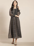 Juniper Womens Black Chiffon Printed Maxi Dress