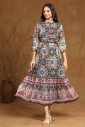 Juniper Women's Black Chiffon Printed Tiered Dress