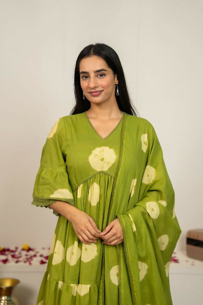 Joban Fashion Green Tie & Dye Cotton Suit Set