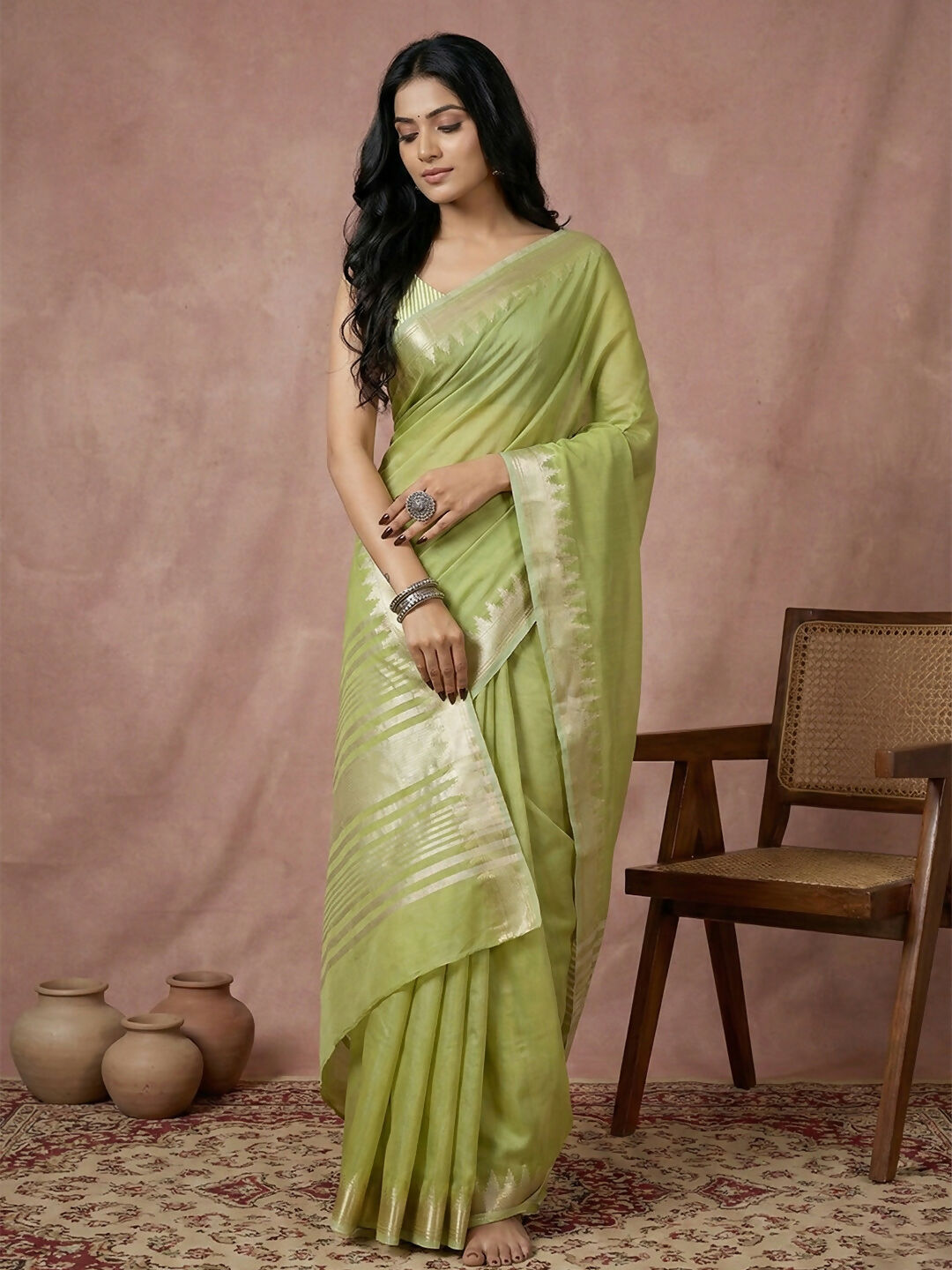 Shree Shyam Fashion Light Green Cotton Saree